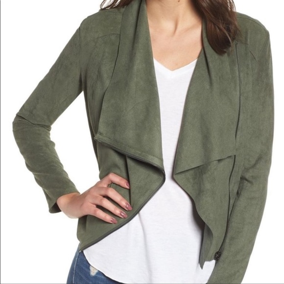 Blank NYC Olive Green Drape Front Faux Suede‎ Jacket Small Career Moto Boho - Picture 1 of 11
